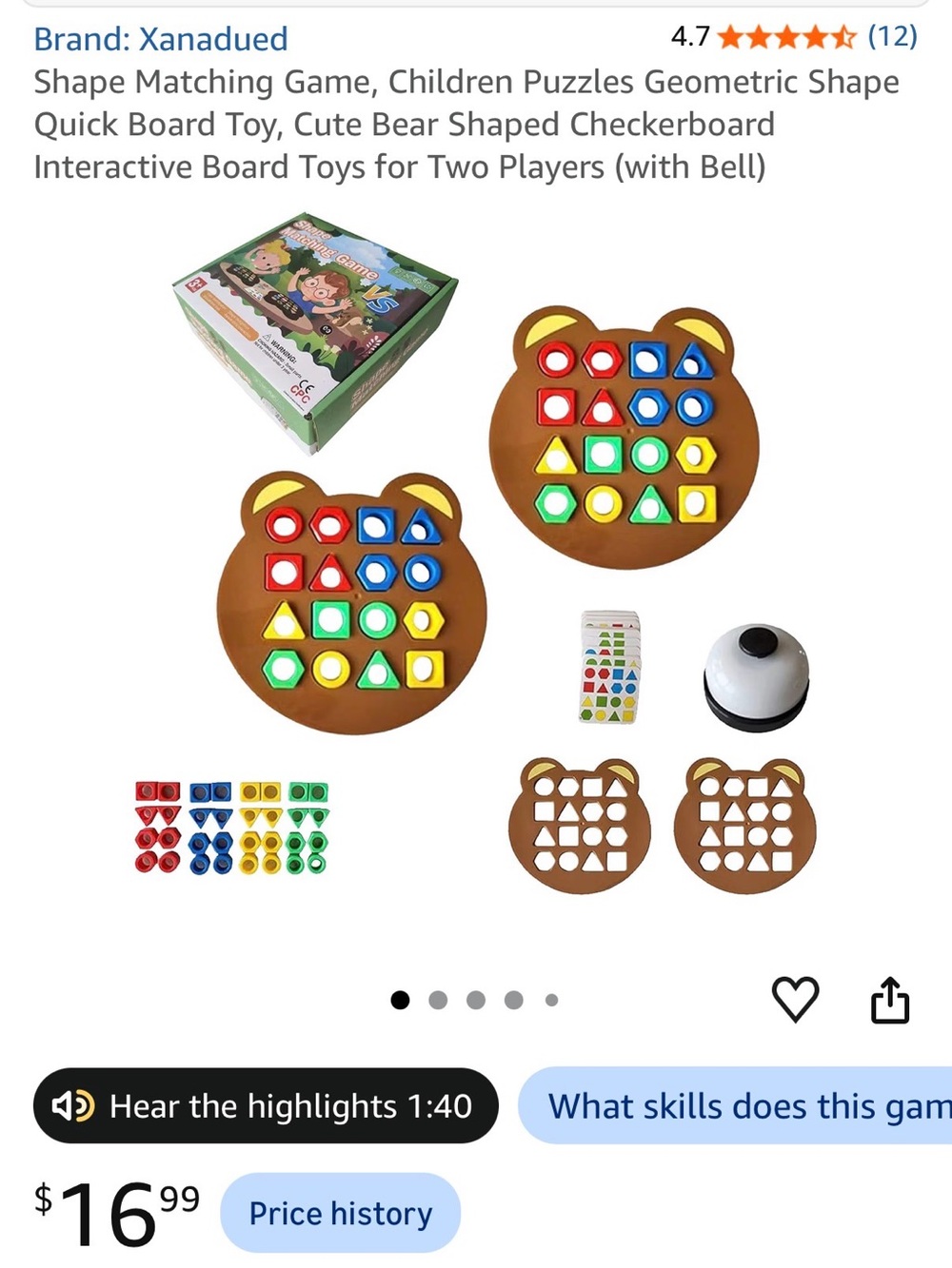 2 sets Bear Shape Matching Game - Brown with Red, Blue, Yellow, Green Shape